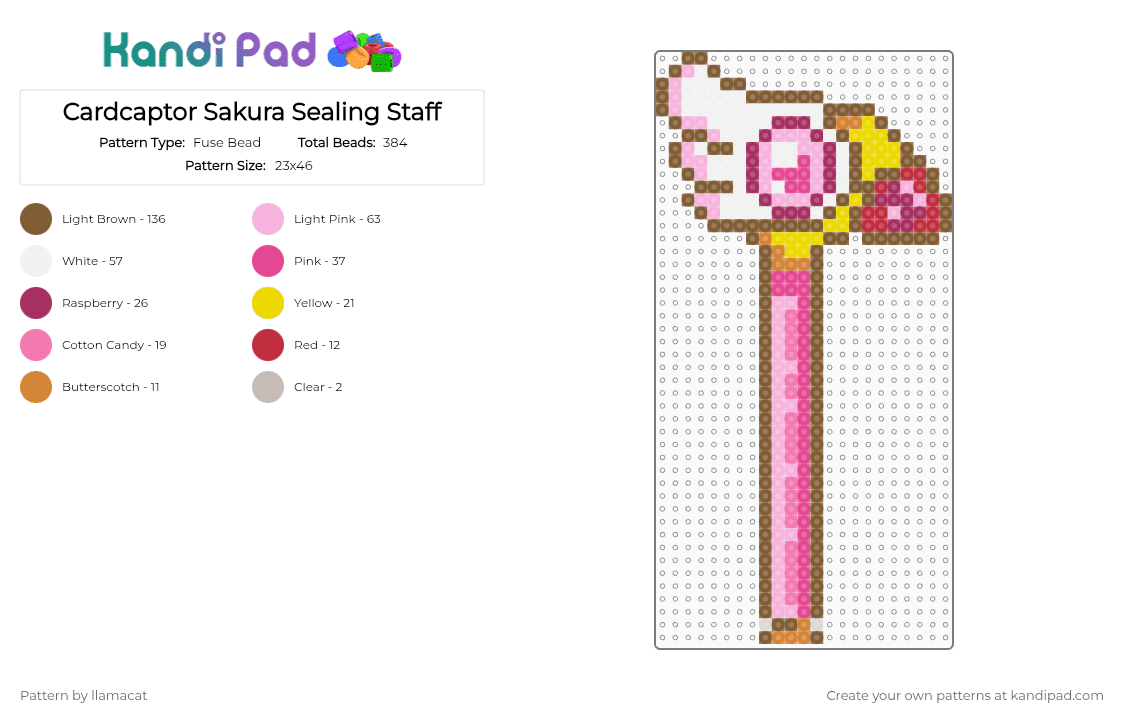 Cardcaptor Sakura Sealing Staff - Fuse Bead Pattern by llamacat on Kandi Pad - anime, cardcaptor, cardcaptor sakura, cartoon, pink, sakura, staff, tan, wand