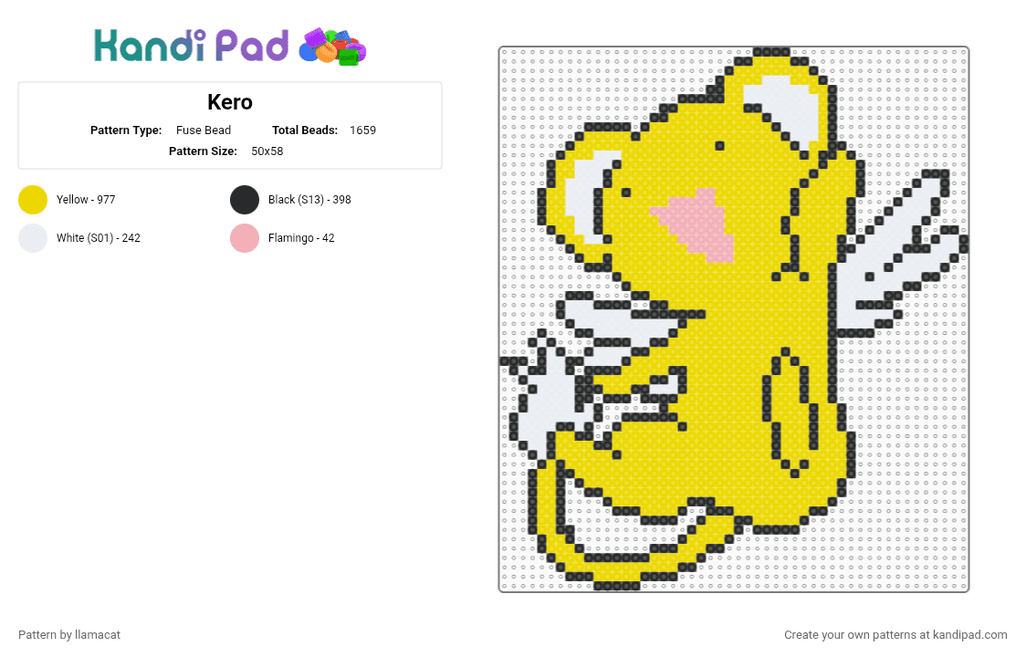 Kero - Fuse Bead Pattern by llamacat on Kandi Pad - yellow,kero,cardcaptor,sakura,anime,cartoon