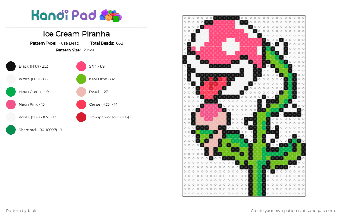 Ice Cream Piranha - Fuse Bead Pattern by bipki on Kandi Pad - red,green