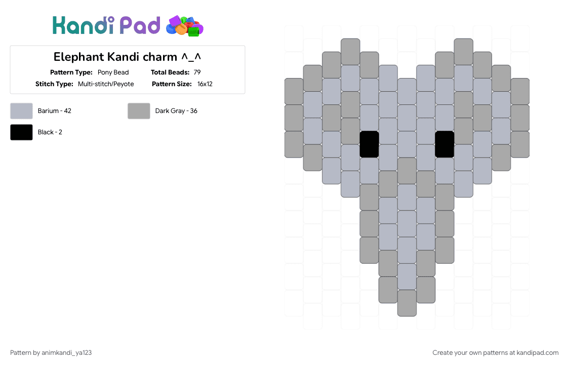 Elephant Kandi charm ^_^ - Pony Bead Pattern by animkandi_ya123 on Kandi Pad - 2d, animal, beige, charm, cotdelephants, head, kandi charm, kissthemyass, white