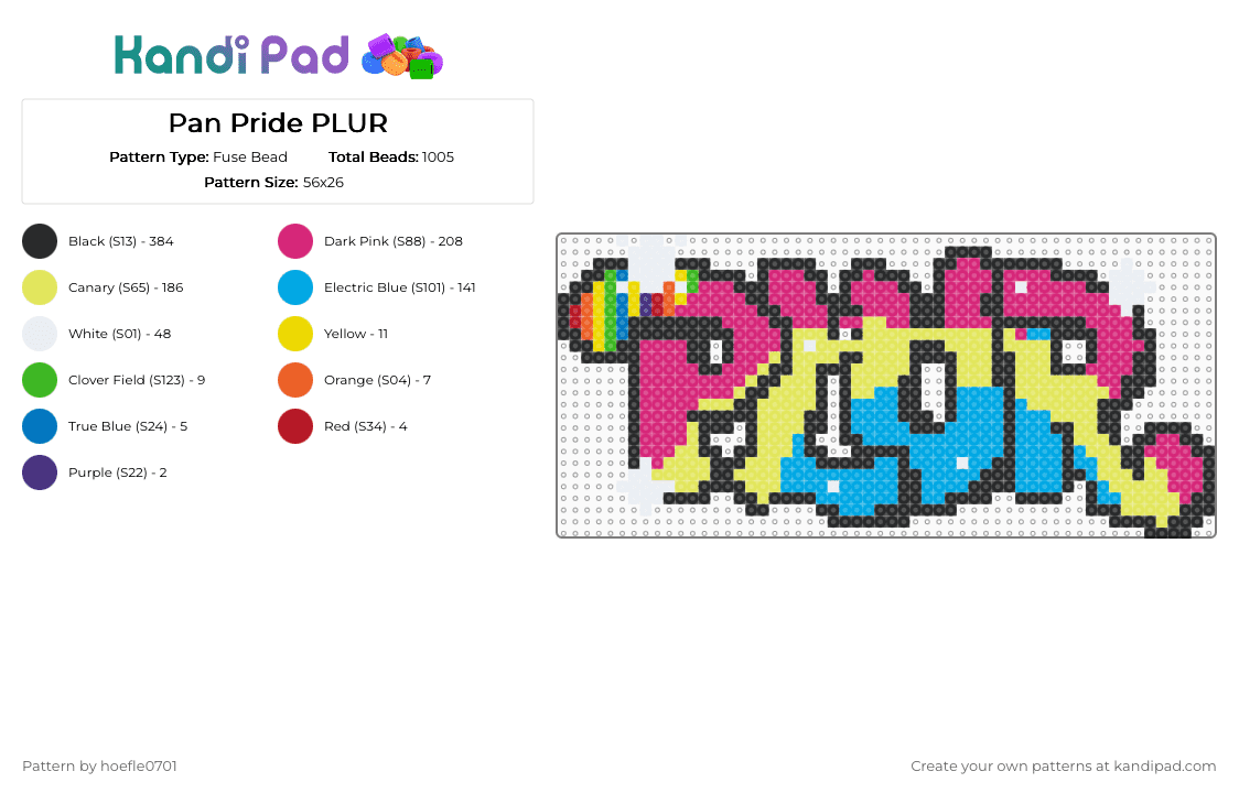 Pan Pride PLUR - Fuse Bead Pattern by hoefle0701 on Kandi Pad - yellow,pink,light blue