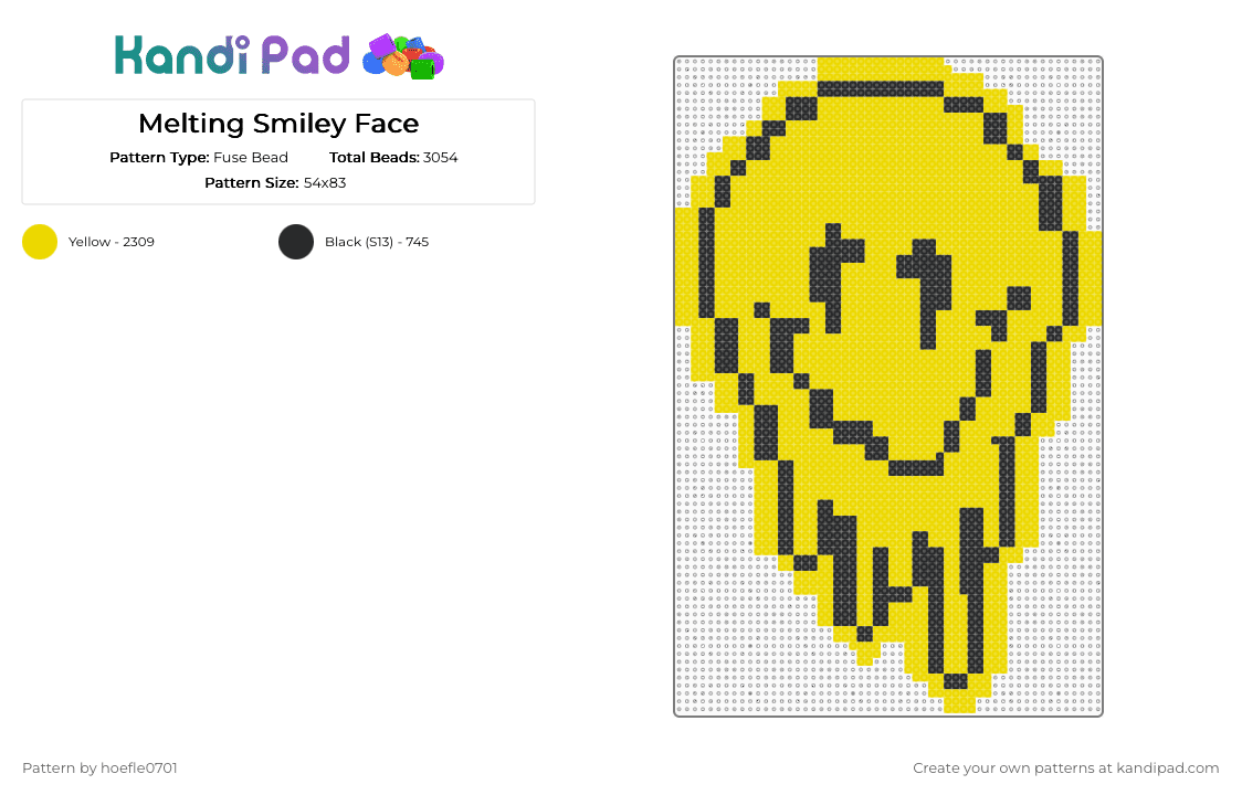 Melting Smiley Face - Fuse Bead Pattern by hoefle0701 on Kandi Pad - yellow