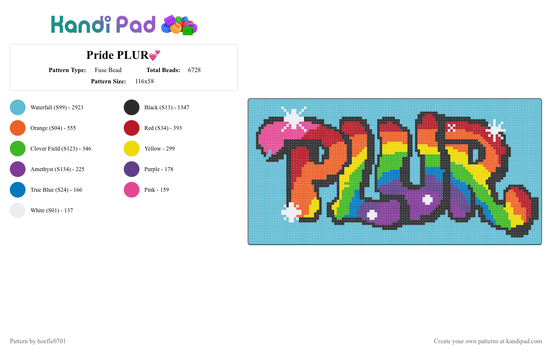 Pride PLUR💕 - Fuse Bead Pattern by hoefle0701 on Kandi Pad - light blue