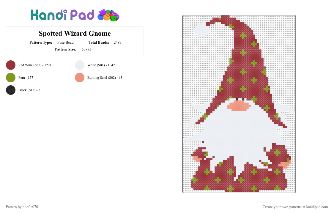Spotted Wizard Gnome - Fuse Bead Pattern by hoefle0701 on Kandi Pad - red
