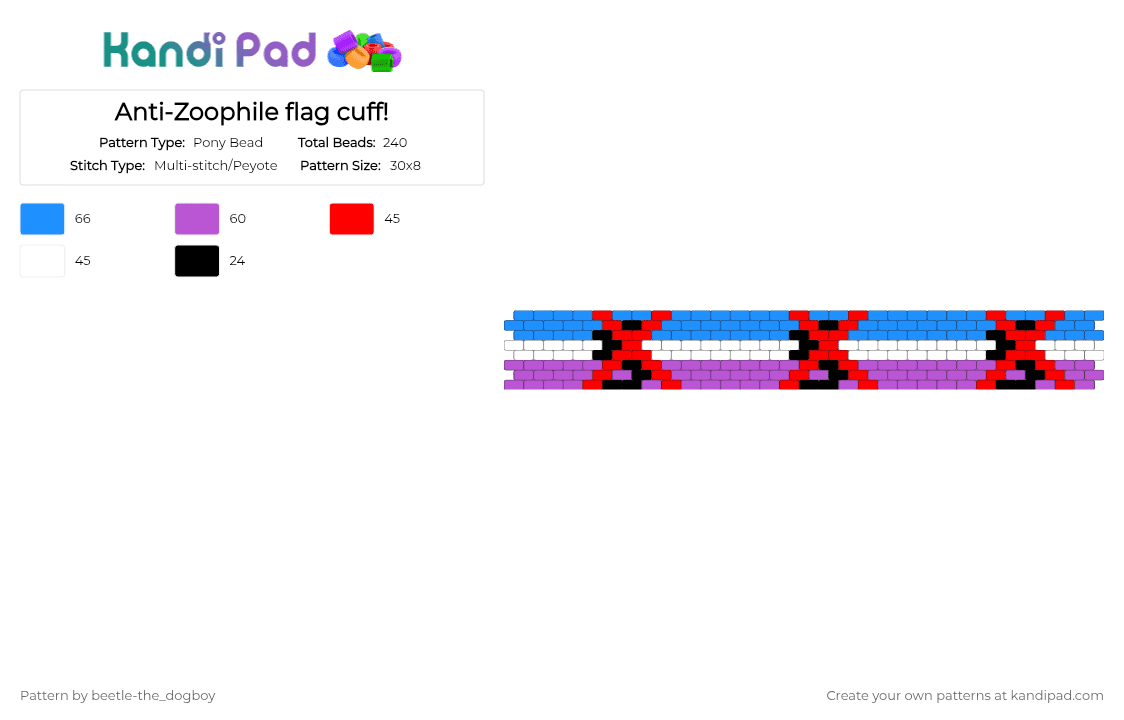 Anti-Zoophile flag cuff! - Pony Bead Pattern by beetle-the_dogboy on Kandi Pad - light blue, pink