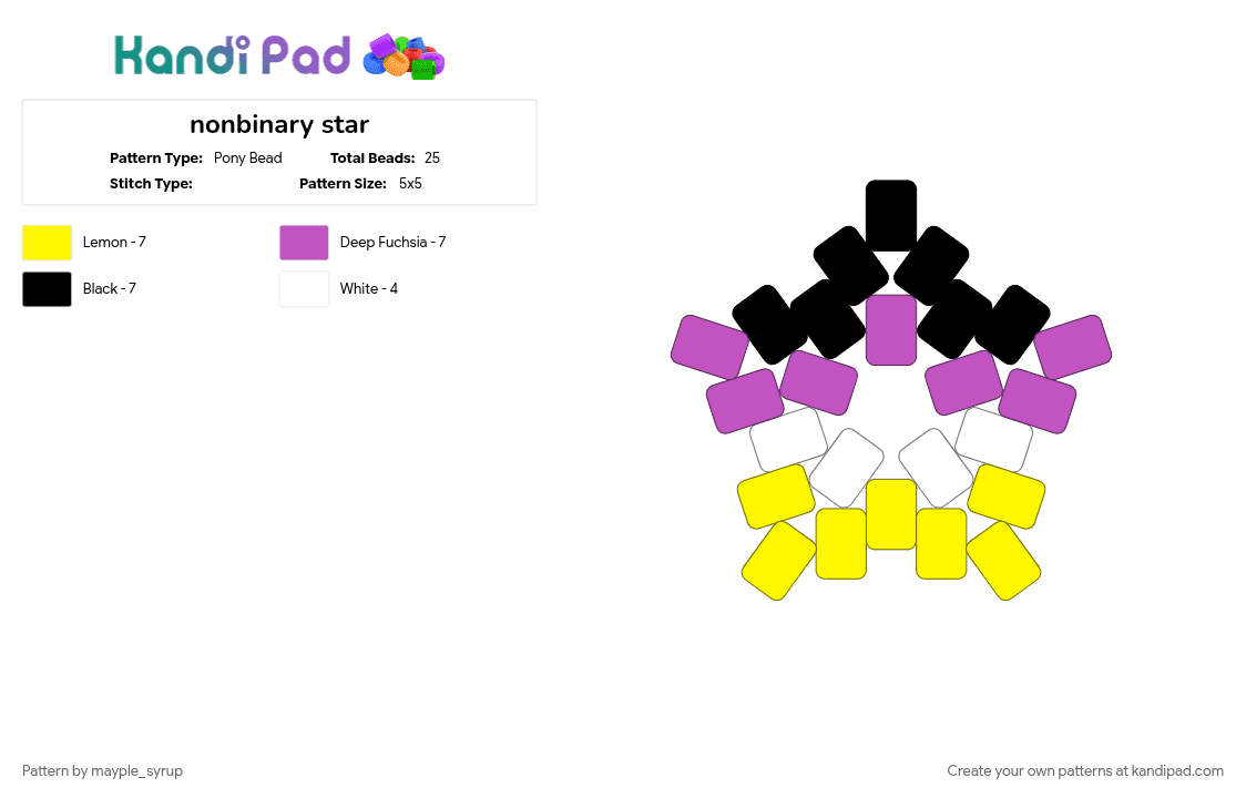 nonbinary star - Pony Bead Pattern by mayple_syrup on Kandi Pad - nonbinary, pink, pride, star, yellow