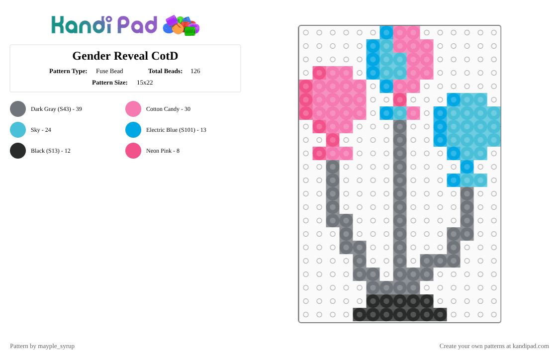 Gender Reveal CotD - Fuse Bead Pattern by mayple_syrup on Kandi Pad - gray,pink,light blue,cotdgenderreveals,blue,cotd