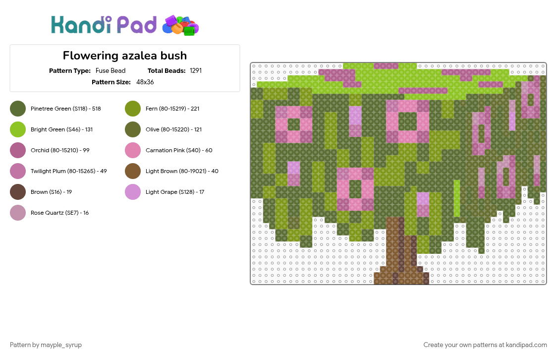 Flowering azalea bush - Fuse Bead Pattern by mayple_syrup on Kandi Pad - azalea, bush, cotdforests, flower, flowering azalea, gold, minecraft, pink, plant