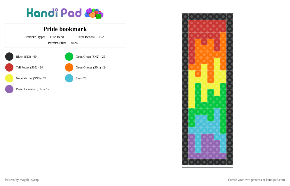 Pride bookmark - Fuse Bead Pattern by mayple_syrup on Kandi Pad - red,orange,yellow,green,lgbtqia,pride,colorful,rainbow,bookmark