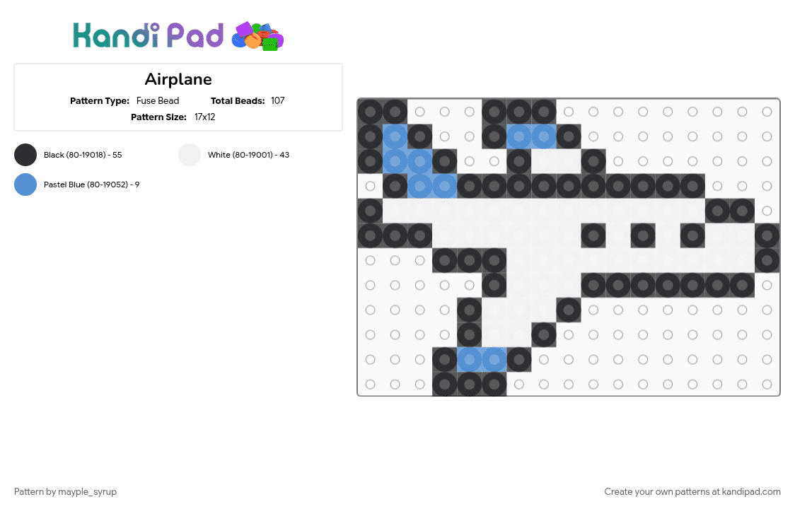 Airplane - Fuse Bead Pattern by mayple_syrup on Kandi Pad - aiplane, blue, cotdairshow, plane, white