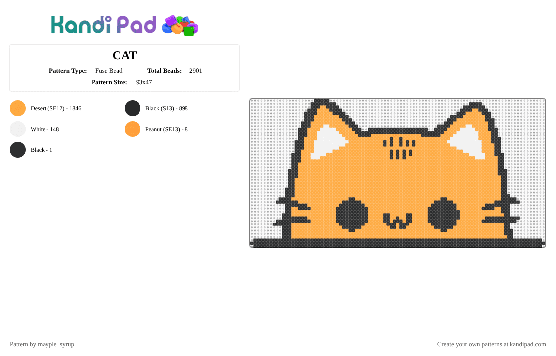 CAT - Fuse Bead Pattern by mayple_syrup on Kandi Pad - orange,cotdanimalshelter,cat,cotd,kitty,cartoon,cute,animal shelter