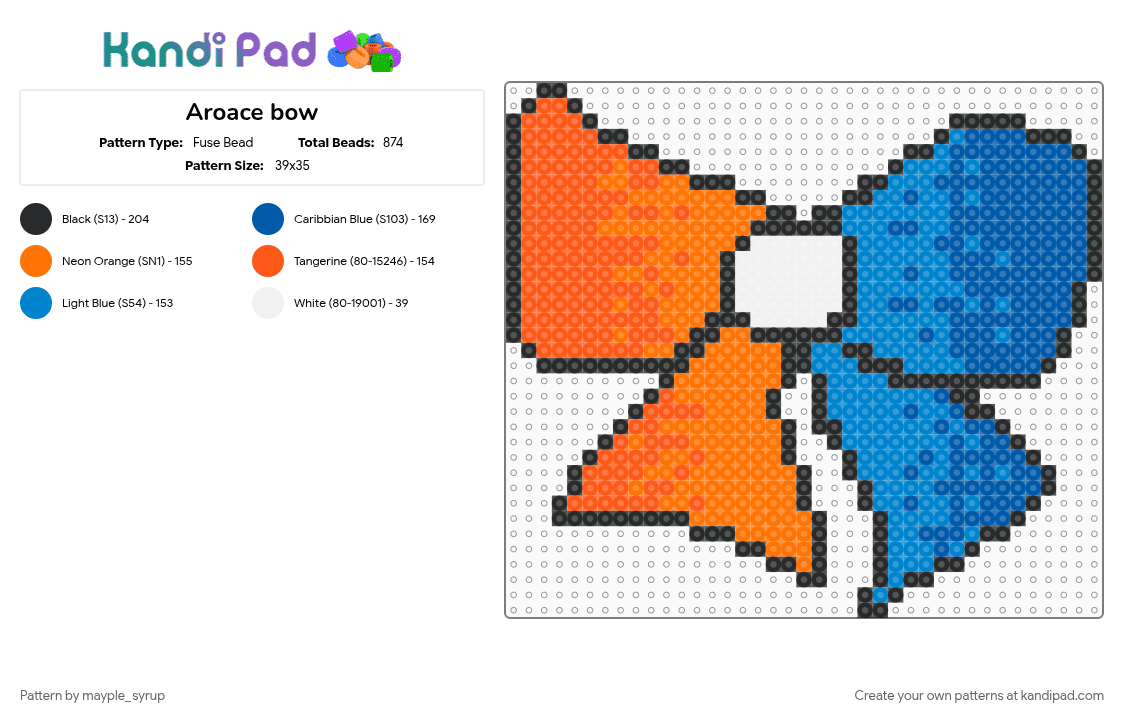 Aroace bow - Fuse Bead Pattern by mayple_syrup on Kandi Pad - aroace, aromantic, asexual, blue, cotdbows, orange, pride