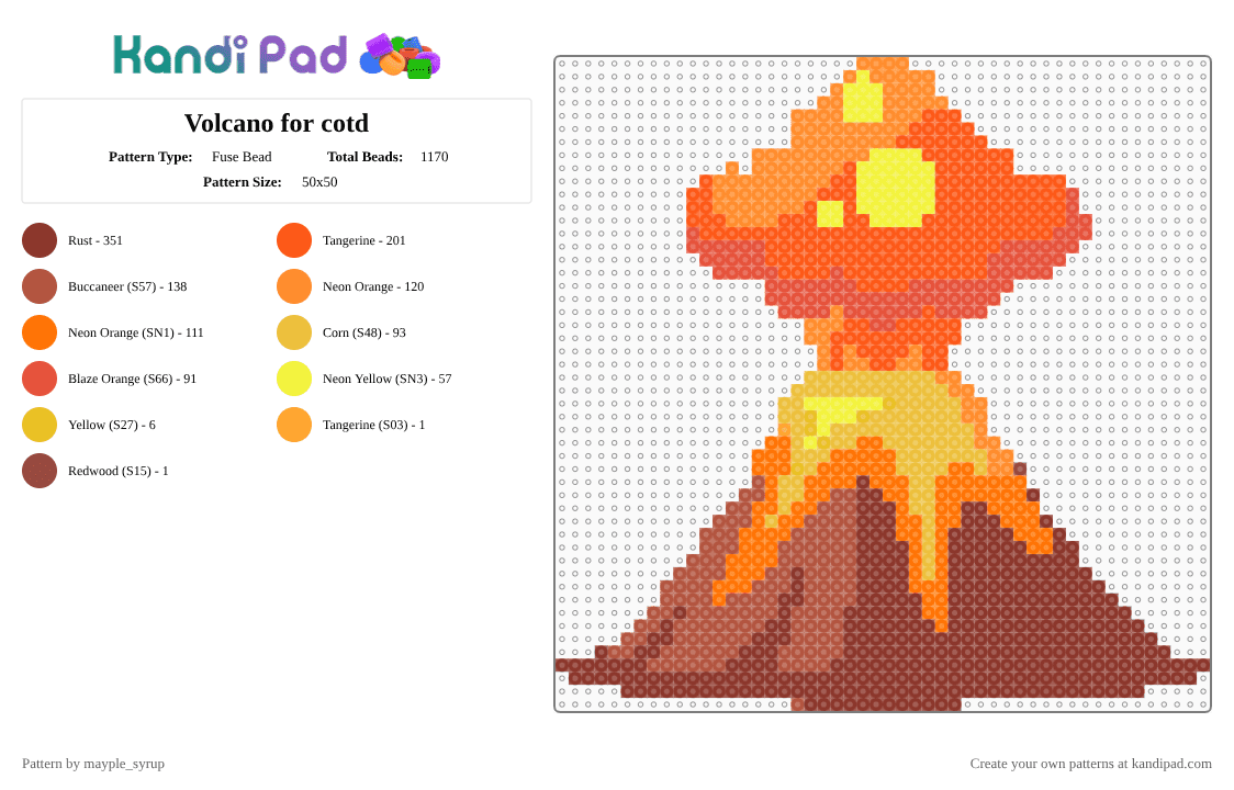 Volcano for cotd - Fuse Bead Pattern by mayple_syrup on Kandi Pad - orange,red,cotdvolcanoes,volcano,cotd,brown