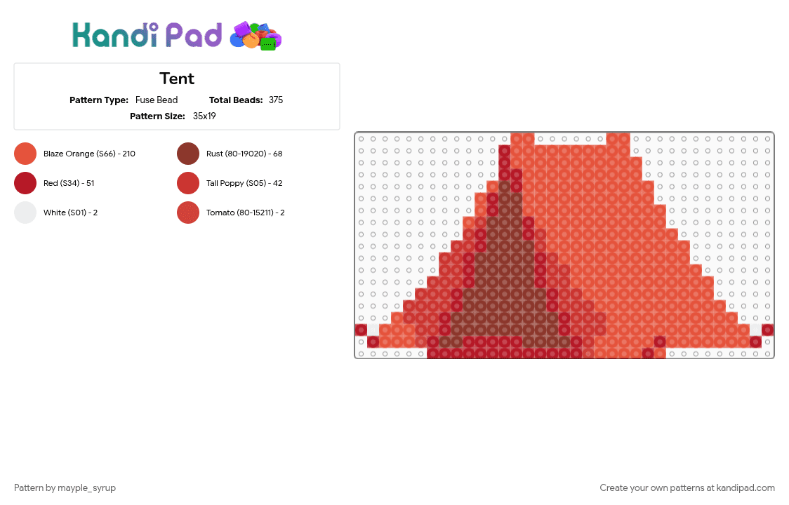 Tent - Fuse Bead Pattern by mayple_syrup on Kandi Pad - cotdtents, orange, red, tent