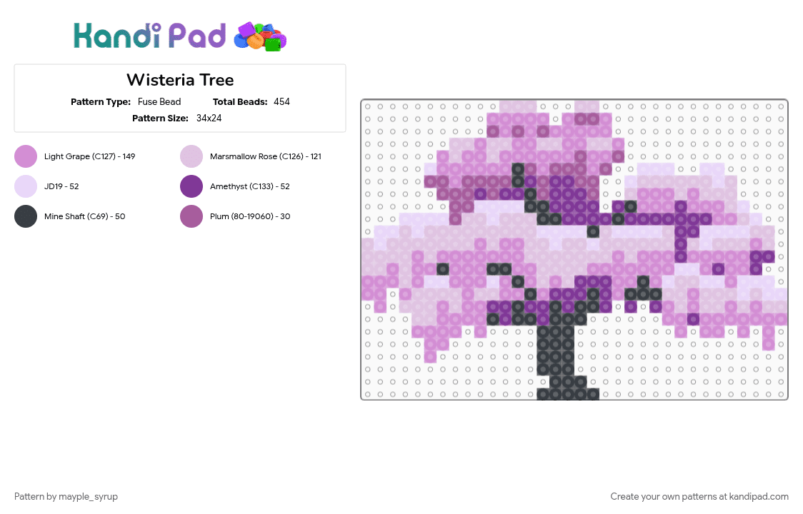 Wisteria Tree - Fuse Bead Pattern by mayple_syrup on Kandi Pad - cotdsecretgardens, pink, purple, tree, wisteria, wisteria tree