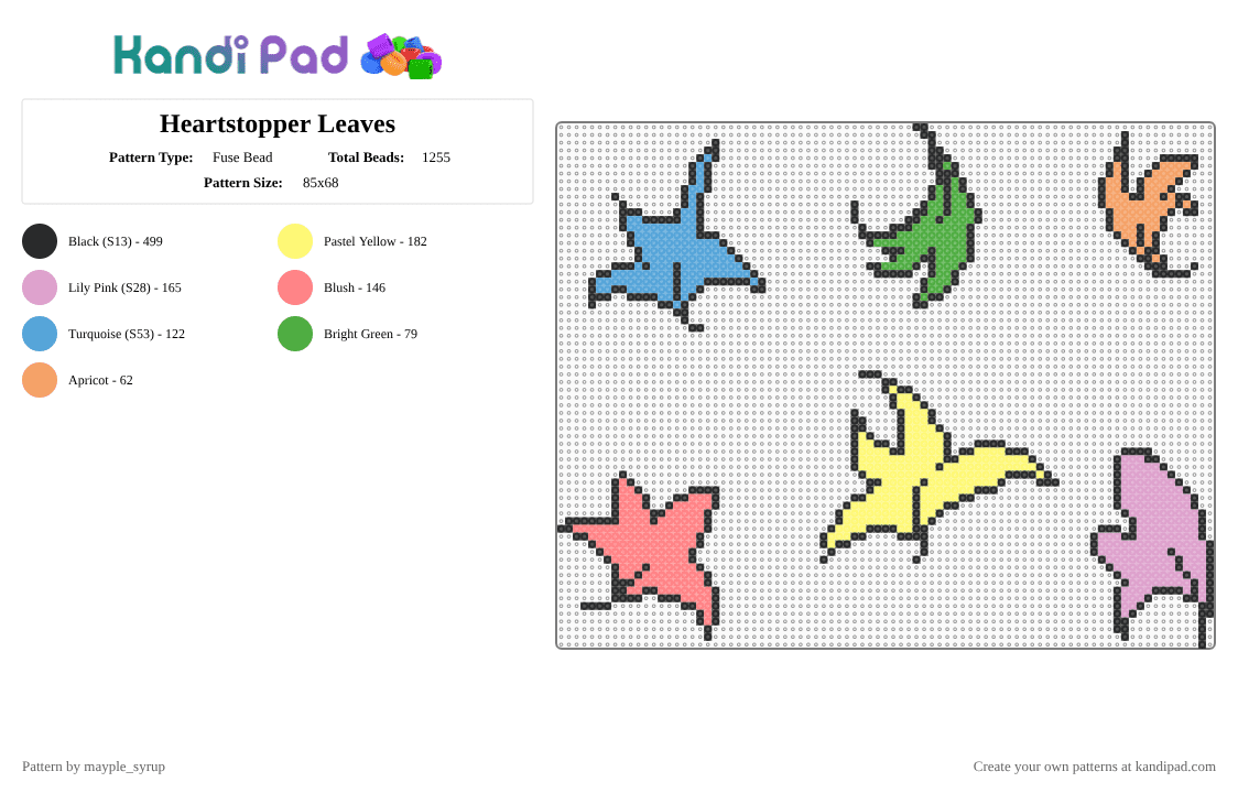 Heartstopper Leaves - Fuse Bead Pattern by mayple_syrup on Kandi Pad - light blue,yellow,pink,red,heartstopper,leaves,colorful