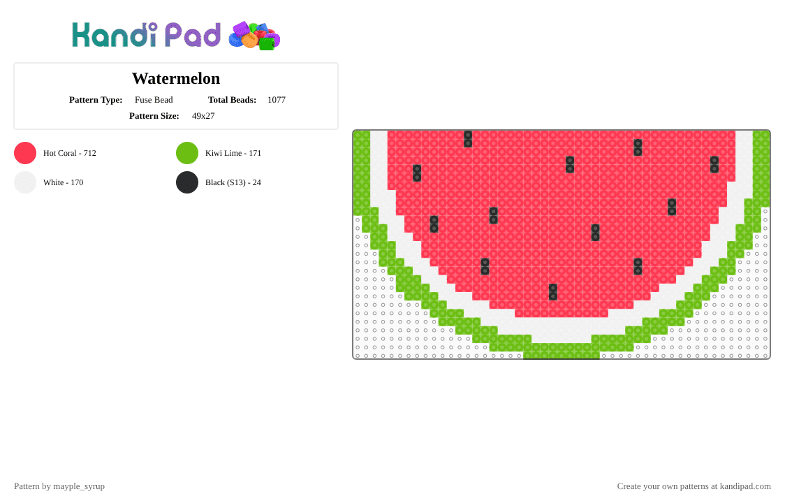 Watermelon - Fuse Bead Pattern by mayple_syrup on Kandi Pad - cotd, cotdorganic, fruit, green, organic, red, watermelon