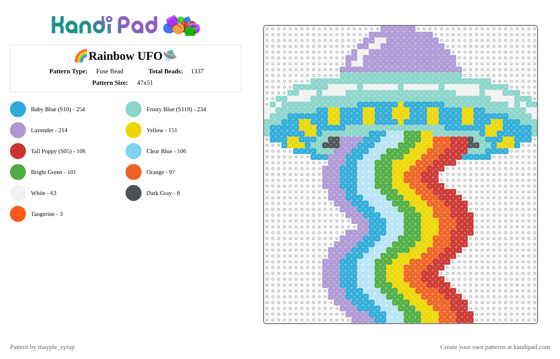 🌈Rainbow UFO🛸 - Fuse Bead Pattern by mayple_syrup on Kandi Pad - 