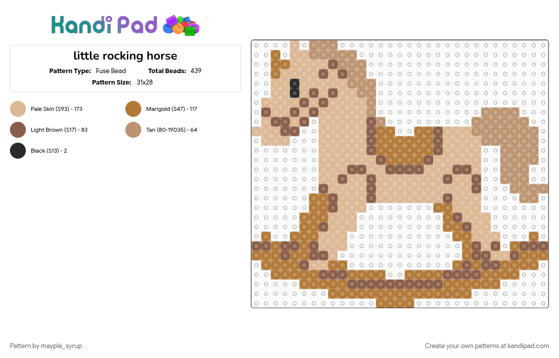 little rocking horse - Fuse Bead Pattern by mayple_syrup on Kandi Pad - beige, brown, cotdvintagetoys, horse, rocking horse, tan, toy