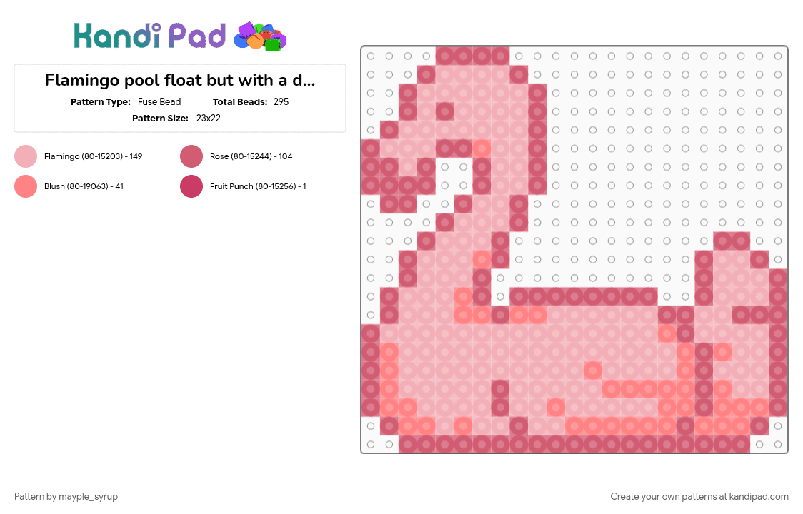 Flamingo pool float but with a darker outline - Fuse Bead Pattern by mayple_syrup on Kandi Pad - beige, bird, cotdpoolparty, flamingo, pink, pool, red, remix