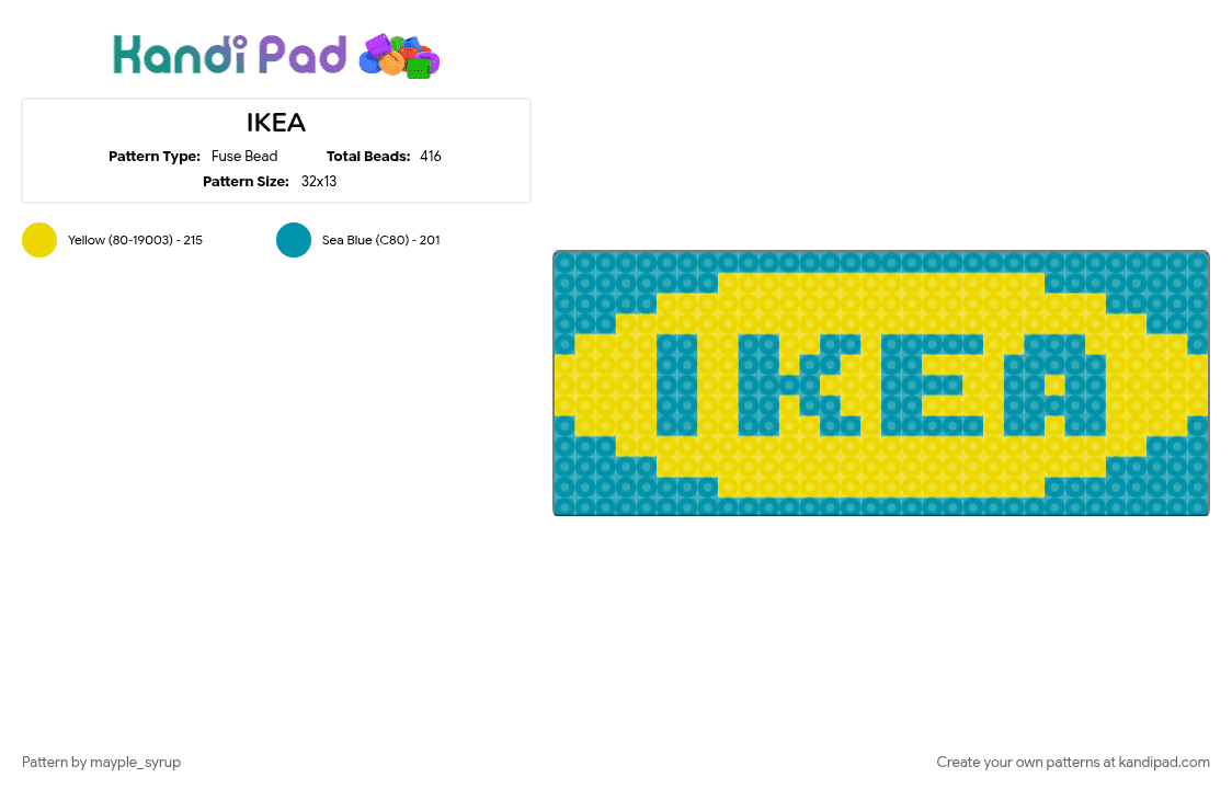 IKEA - Fuse Bead Pattern by mayple_syrup on Kandi Pad - blahaj, blue, ikea, teal, yellow