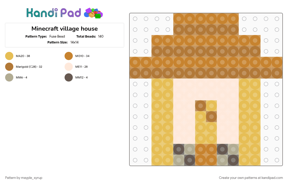 Minecraft village house - Fuse Bead Pattern by mayple_syrup on Kandi Pad - brown, cotdvillages, house, minecraft, orange, tan, video game, yellow