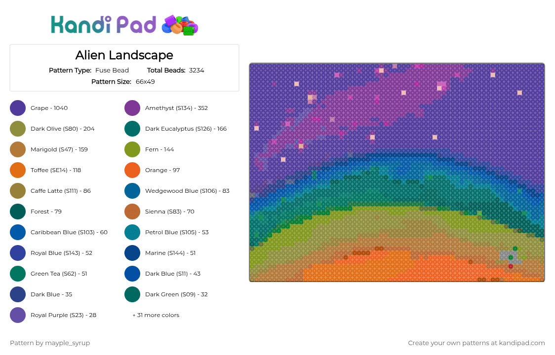 Alien Landscape - Fuse Bead Pattern by mayple_syrup on Kandi Pad - alien, alien landscape, cotd, cotdalienlandscapes, green, landscape, orange, space
