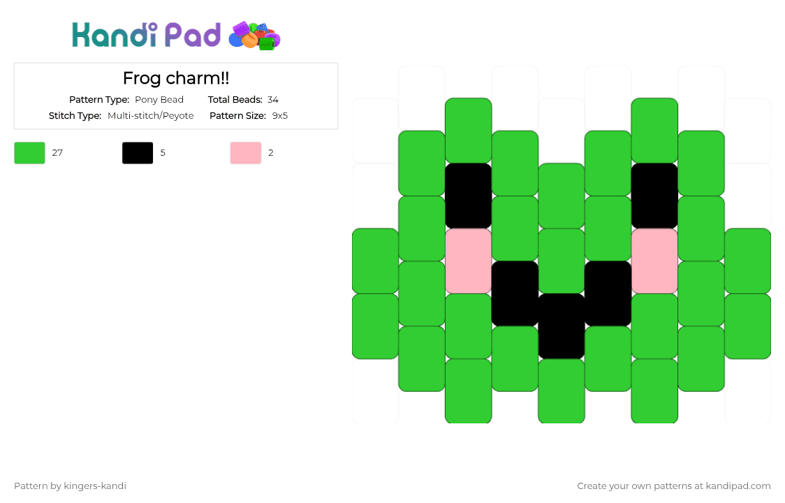Frog charm!! - Pony Bead Pattern by kingers-kandi on Kandi Pad - green