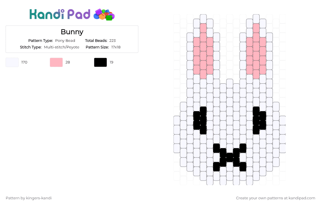 Bunny - Pony Bead Pattern by kingers-kandi on Kandi Pad - white