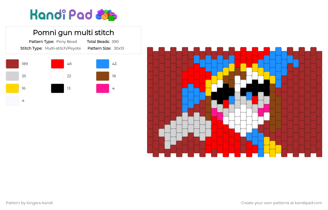 Pomni gun multi stitch - Pony Bead Pattern by kingers-kandi on Kandi Pad - red