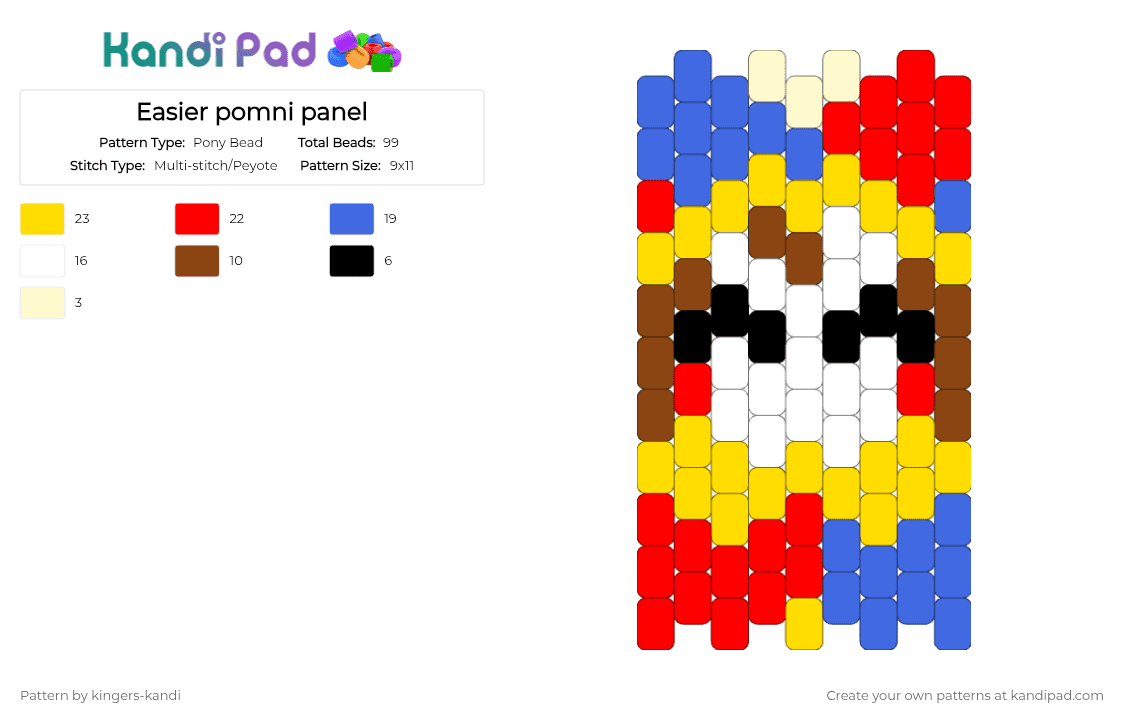 Easier pomni panel - Pony Bead Pattern by kingers-kandi on Kandi Pad - yellow,red