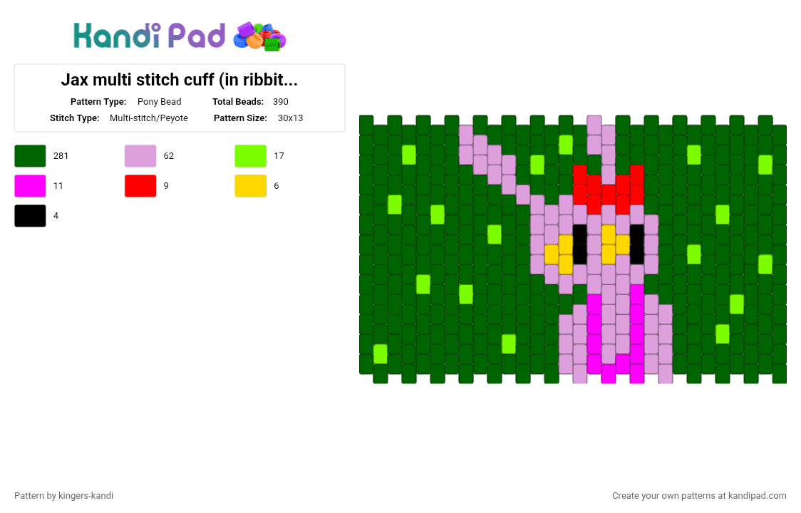 Jax multi stitch cuff (in ribbits room) - Pony Bead Pattern by kingers-kandi on Kandi Pad - green