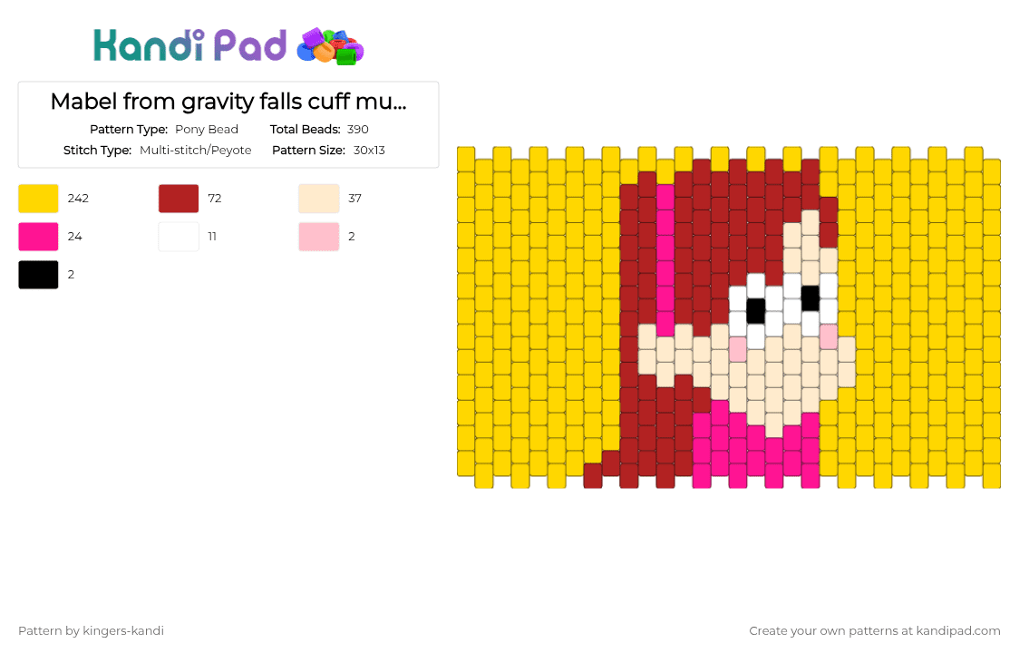 Mabel from gravity falls cuff multi stitch - Pony Bead Pattern by kingers-kandi on Kandi Pad - yellow