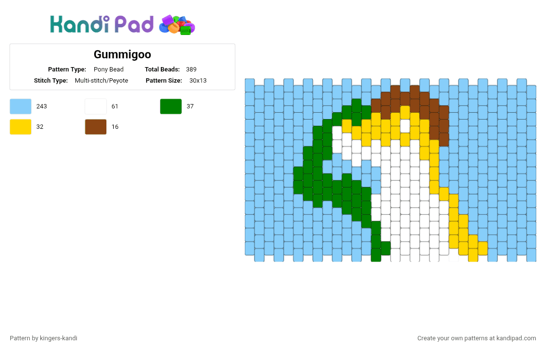 Gummigoo - Pony Bead Pattern by kingers-kandi on Kandi Pad - light blue