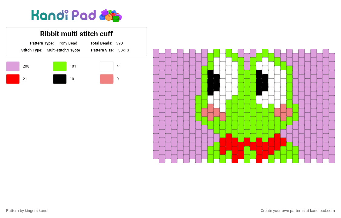 Ribbit multi stitch cuff - Pony Bead Pattern by kingers-kandi on Kandi Pad - 