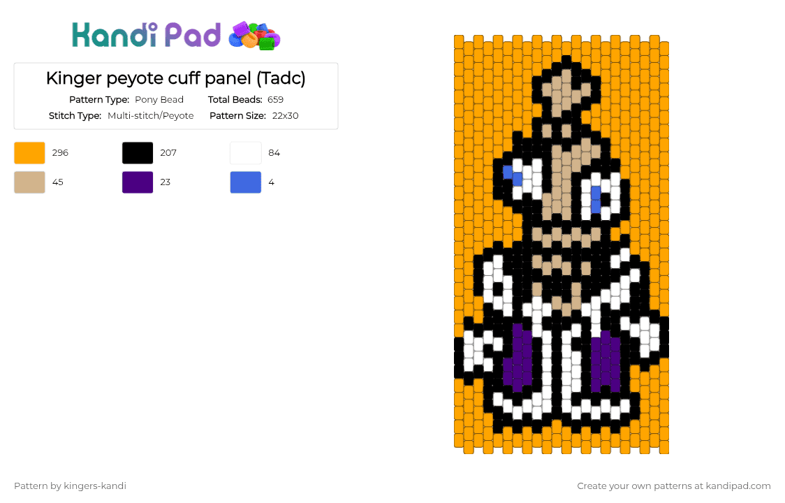 Kinger peyote cuff panel (Tadc) - Pony Bead Pattern by kingers-kandi on Kandi Pad - orange