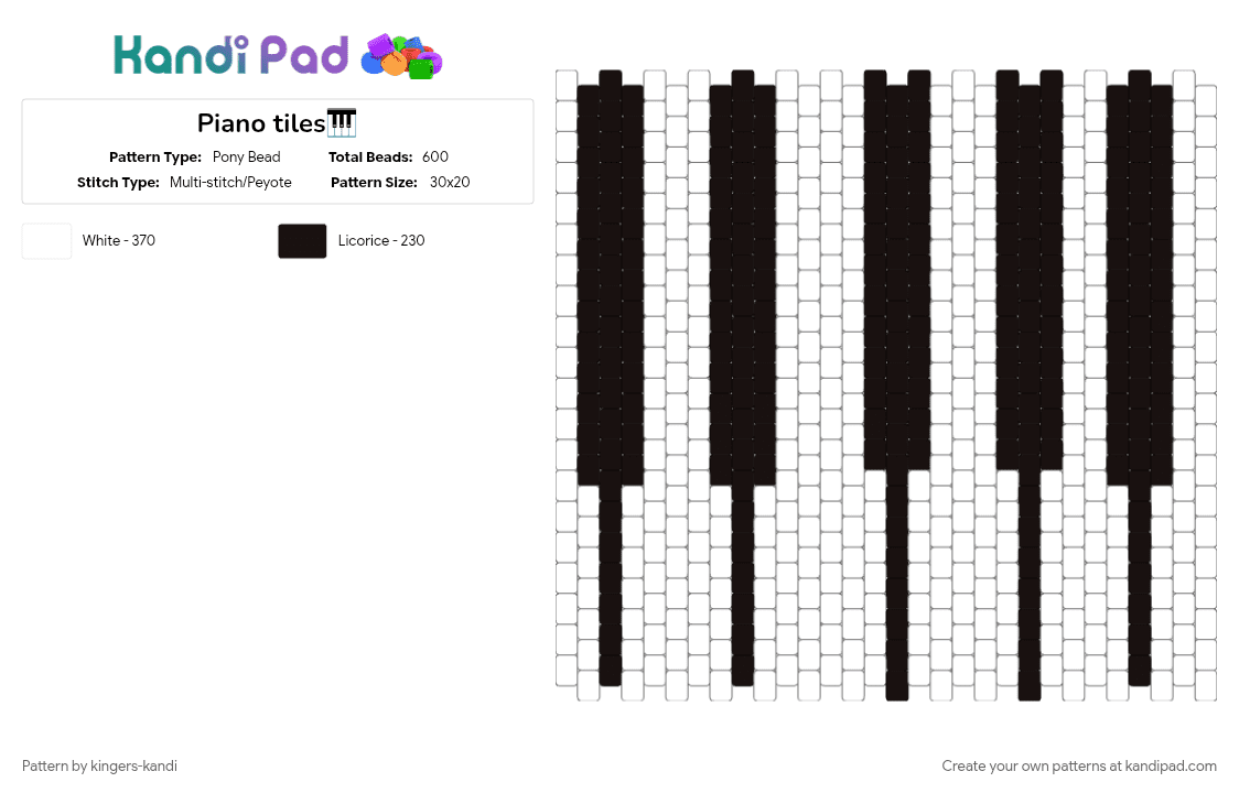 Piano tiles🎹 - Pony Bead Pattern by kingers-kandi on Kandi Pad - black, white