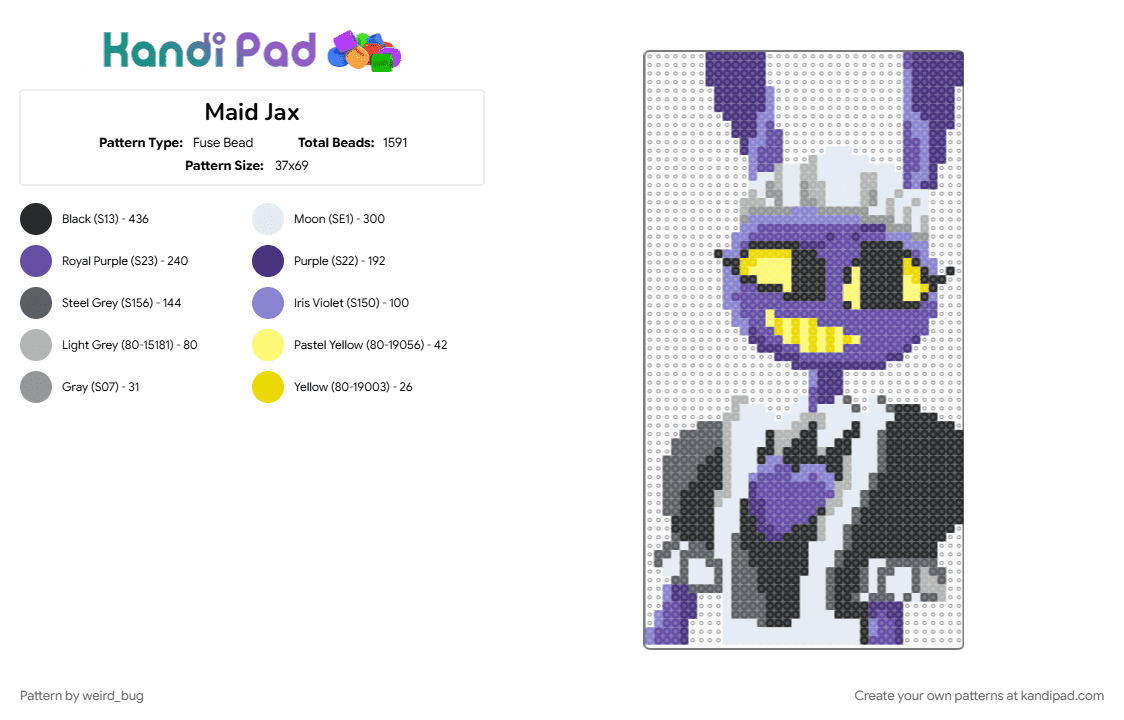 Maid Jax - Fuse Bead Pattern by weird_bug on Kandi Pad - amazing digital circus, character, gray, jax, purple, tadc