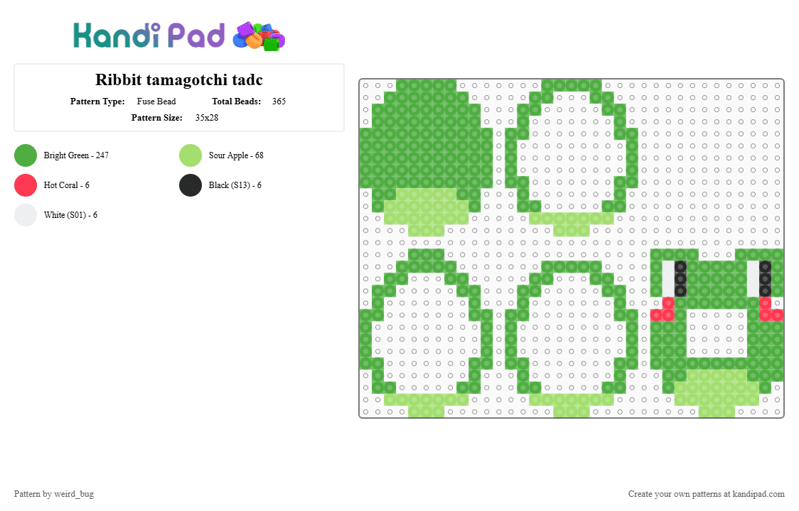 Ribbit tamagotchi tadc - Fuse Bead Pattern by weird_bug on Kandi Pad - green, ribbit, tadc, the amazing digital circus