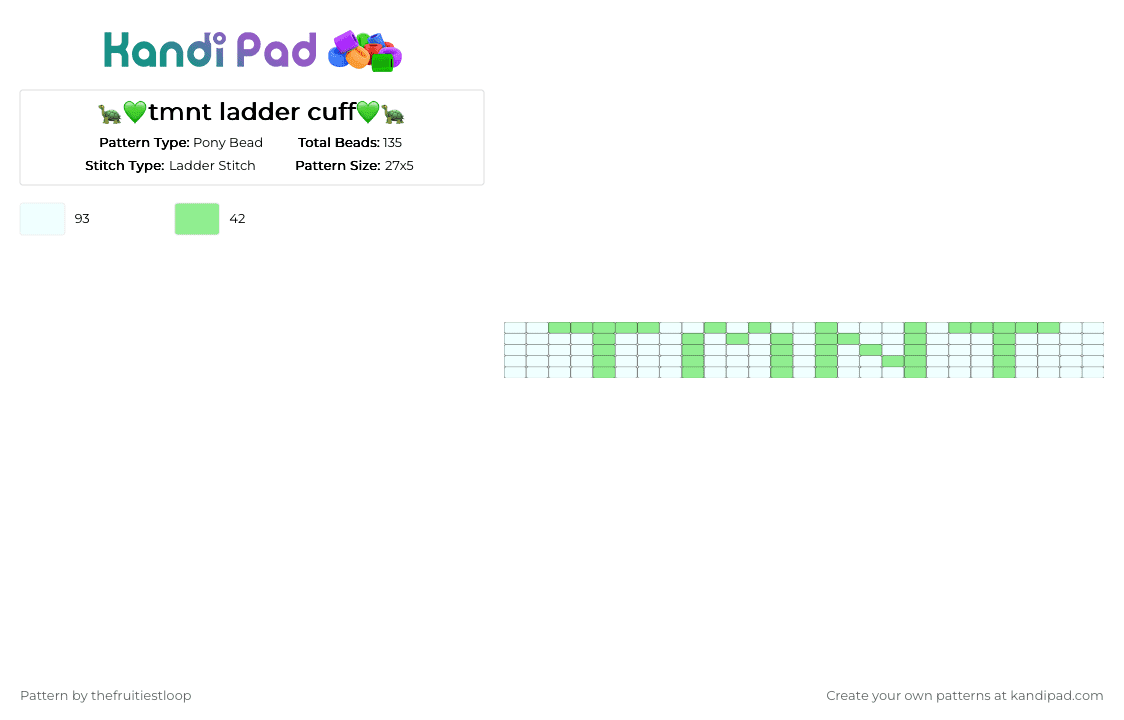 🐢💚tmnt ladder cuff💚🐢 - Pony Bead Pattern by thefruitiestloop on Kandi Pad - 