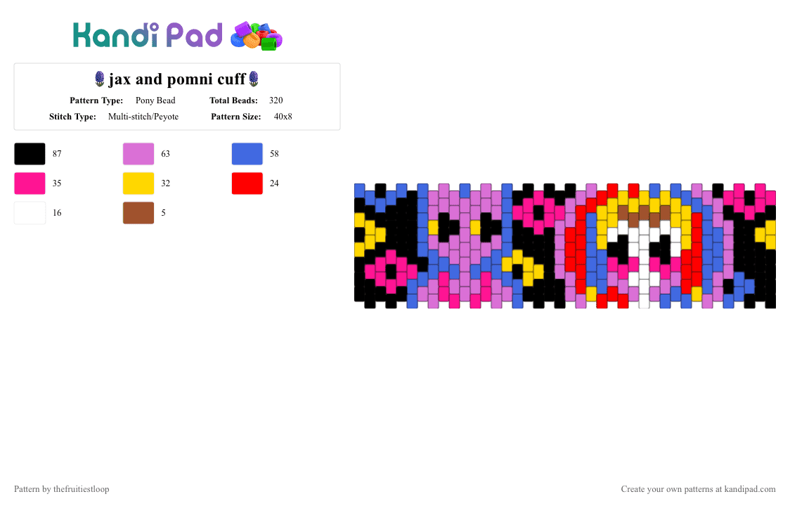 🪻jax and pomni cuff🪻 - Pony Bead Pattern by thefruitiestloop on Kandi Pad - jax,pomni,funnybunny,digital circus,tadc,glitch,abstraction,doomed ship