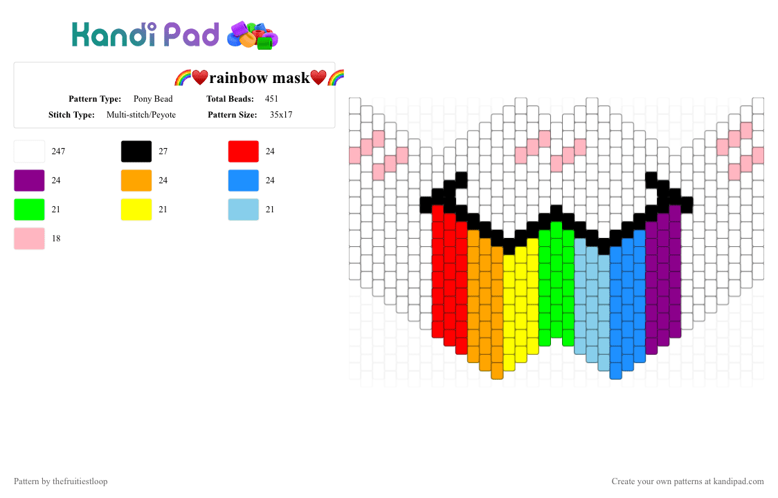 🌈♥️rainbow mask♥️🌈 - Pony Bead Pattern by thefruitiestloop on Kandi Pad - 