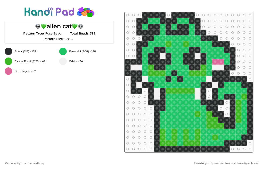 👽💚alien cat💚👽 - Fuse Bead Pattern by thefruitiestloop on Kandi Pad - green,alien,cat,cotdaliens