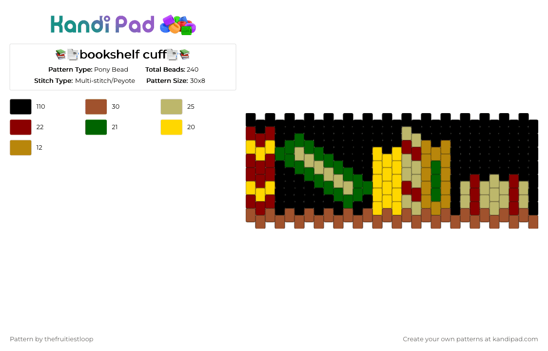 📚📑bookshelf cuff📑📚 - Pony Bead Pattern by thefruitiestloop on Kandi Pad - 