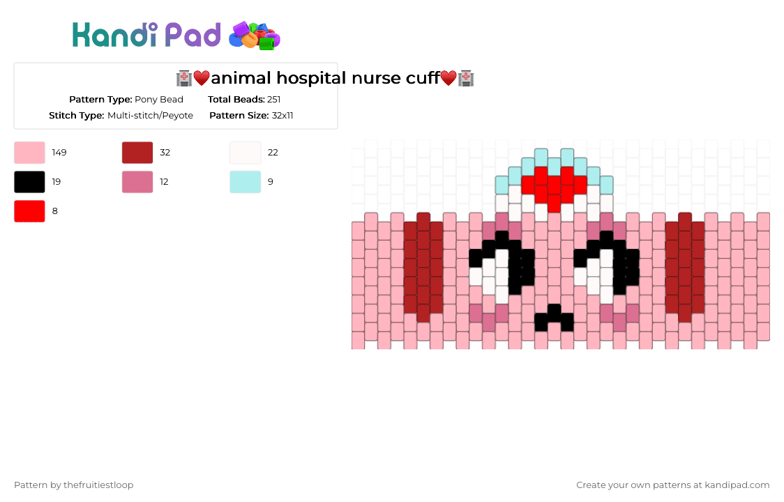 🏥♥️animal hospital nurse cuff♥️🏥 - Pony Bead Pattern by thefruitiestloop on Kandi Pad - animal hospital, cute, dog, game, nurse, pink, roblox