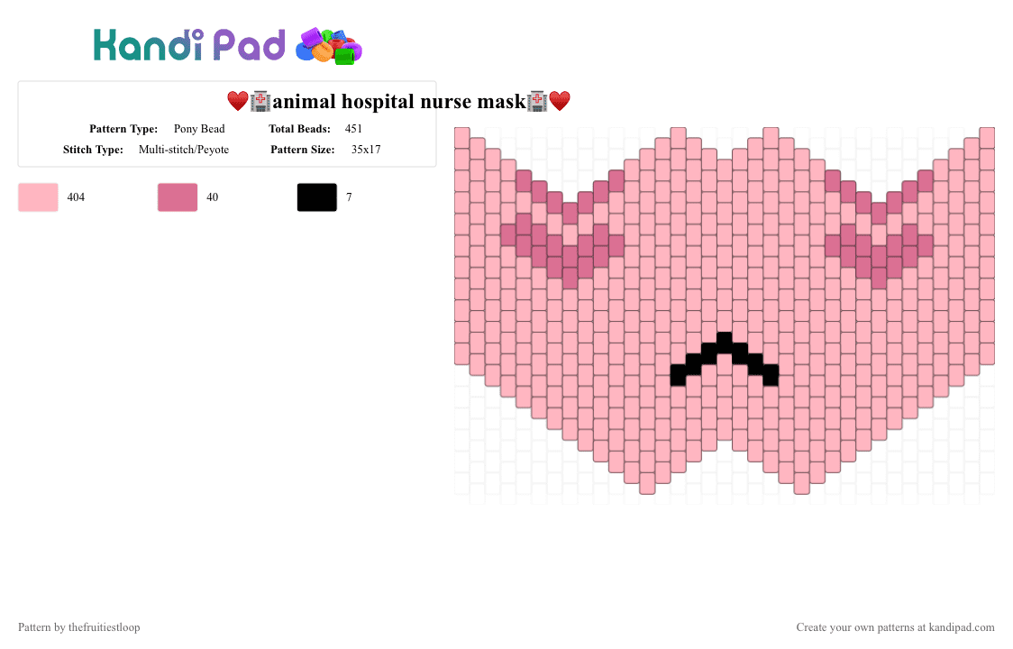 ♥️🏥animal hospital nurse mask🏥♥️ - Pony Bead Pattern by thefruitiestloop on Kandi Pad - 