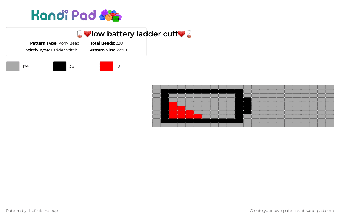 🪫♥️low battery ladder cuff♥️🪫 - Pony Bead Pattern by thefruitiestloop on Kandi Pad - beige,low battery,grey,ladder stitch