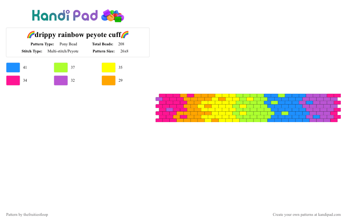 🌈drippy rainbow peyote cuff🌈 - Pony Bead Pattern by thefruitiestloop on Kandi Pad - 