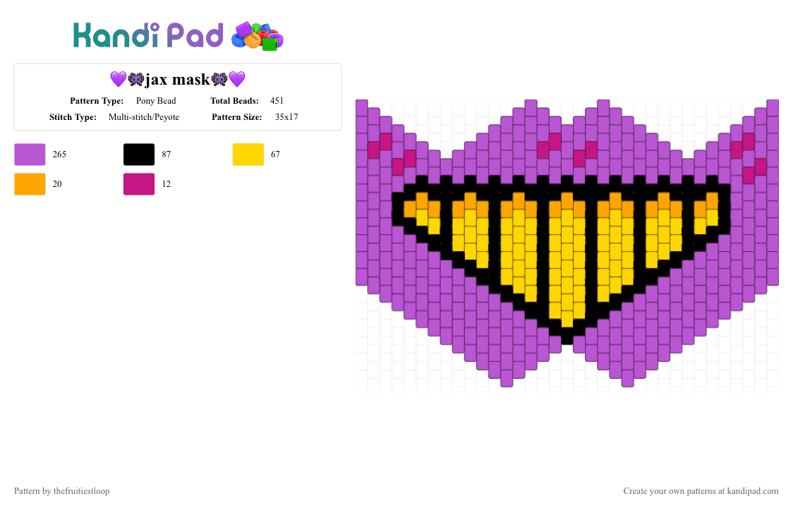 💜👾jax mask👾💜 - Pony Bead Pattern by thefruitiestloop on Kandi Pad - 