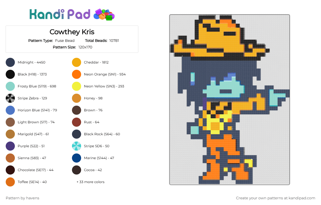 Cowthey Kris - Fuse Bead Pattern by havens on Kandi Pad - orange,purple